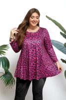 Womens Tunic Tops 3/4 Sleeve Plus Size Crew Neck Swing Flare Loose Fit T-Shirt Blouses to Wear with Leggings