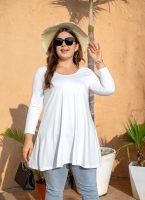 Womens Tunic Tops 3/4 Sleeve Plus Size Crew Neck Swing Flare Loose Fit T-Shirt Blouses to Wear with Leggings