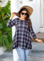 Womens Tunic Tops 3/4 Sleeve Plus Size Crew Neck Swing Flare Loose Fit T-Shirt Blouses to Wear with Leggings