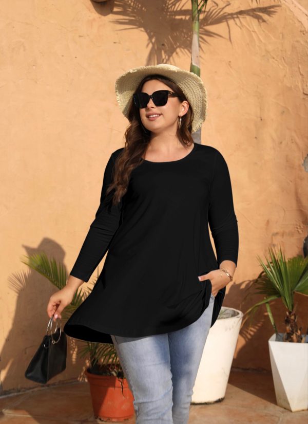 Womens Tunic Tops 3/4 Sleeve Plus Size Crew Neck Swing Flare Loose Fit T-Shirt Blouses to Wear with Leggings