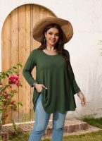 Womens Tunic Tops 3/4 Sleeve Plus Size Crew Neck Swing Flare Loose Fit T-Shirt Blouses to Wear with Leggings