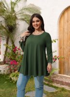 Womens Tunic Tops 3/4 Sleeve Plus Size Crew Neck Swing Flare Loose Fit T-Shirt Blouses to Wear with Leggings