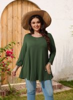 Womens Tunic Tops 3/4 Sleeve Plus Size Crew Neck Swing Flare Loose Fit T-Shirt Blouses to Wear with Leggings