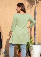 Womens Tunic Tops 3/4 Sleeve Plus Size Crew Neck Swing Flare Loose Fit T-Shirt Blouses to Wear with Leggings