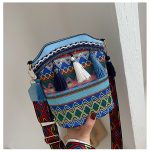 2022 New Ethnic Style Tassel Bucket Bag Wide Shoulder Strap Shoulder Crossbody Small Bag (blue)