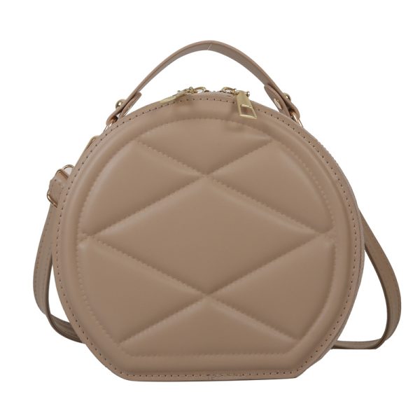 Bucket Bag 2023 New Handheld Stereotyped Small Round Bag Indentation Lingerie Single Shoulder Crossbody Bag (khaki)