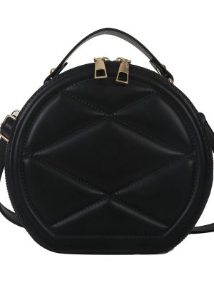 Bucket Bag 2023 New Handheld Stereotyped Small Round Bag Indentation Lingerie Single Shoulder Crossbody Bag (black)